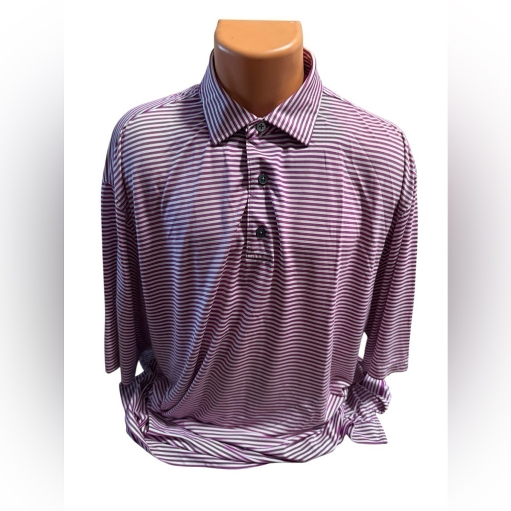 FootJoy FJ Magenta Pink White Stripe No Club Logo Stretch Golf Polo Shirt XL